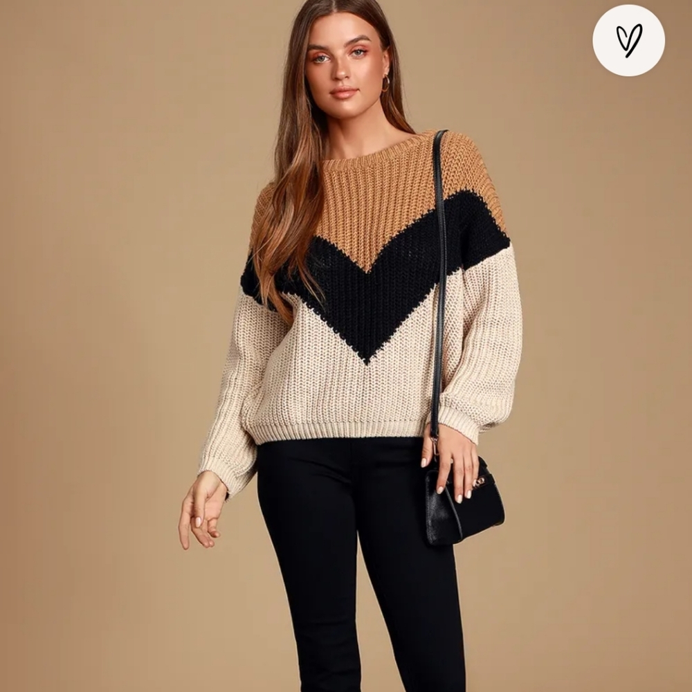Lulu's, Pullover sweater, XS, Gold,Black and Cream